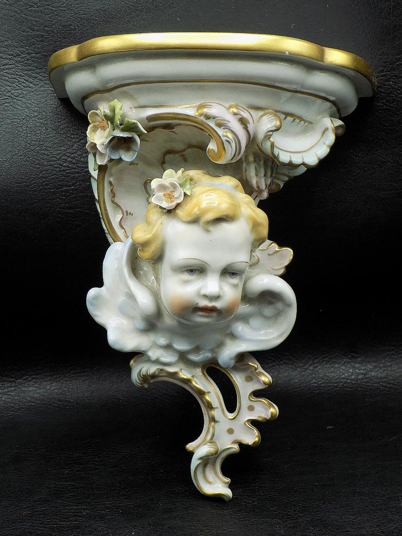 Antique HUS Germany  porcelain wall sconce with cupid (1 of 5)