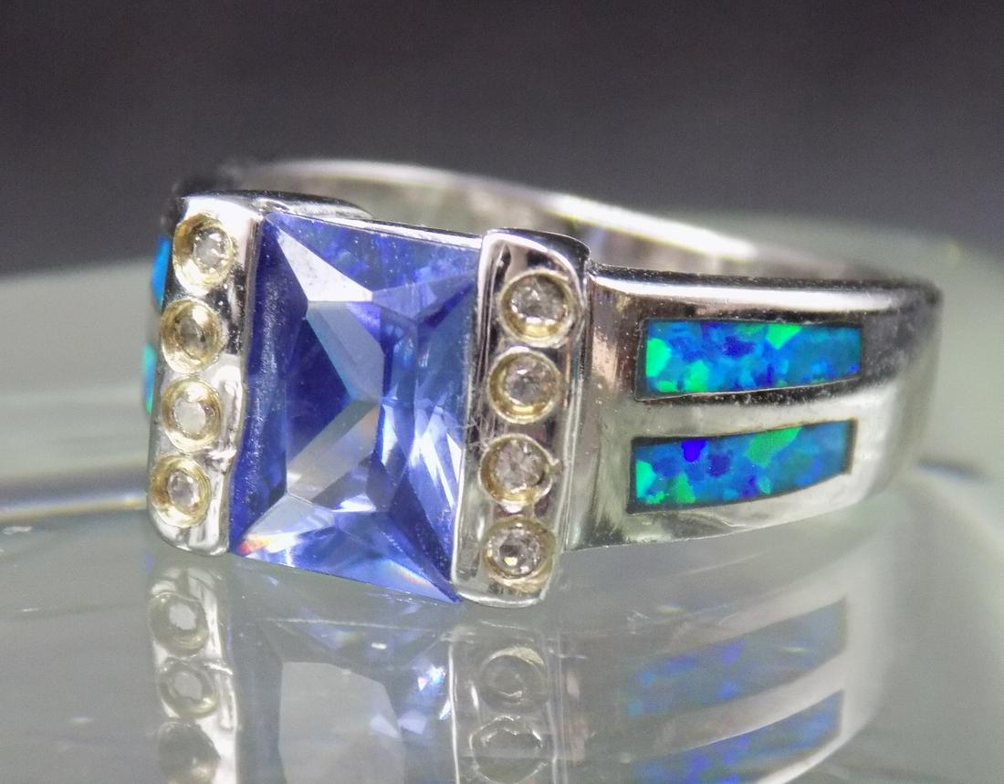 Beautiful 2 cwt. sapphire and Australian opal sterling silver ring (1 of 5)