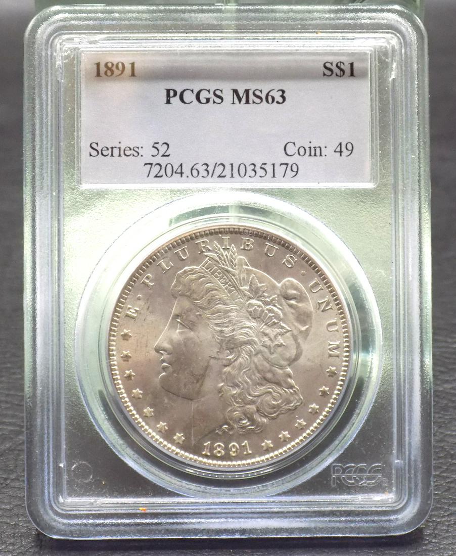 1891 Graded MS63 PCGS Morgan silver dollar (1 of 3)