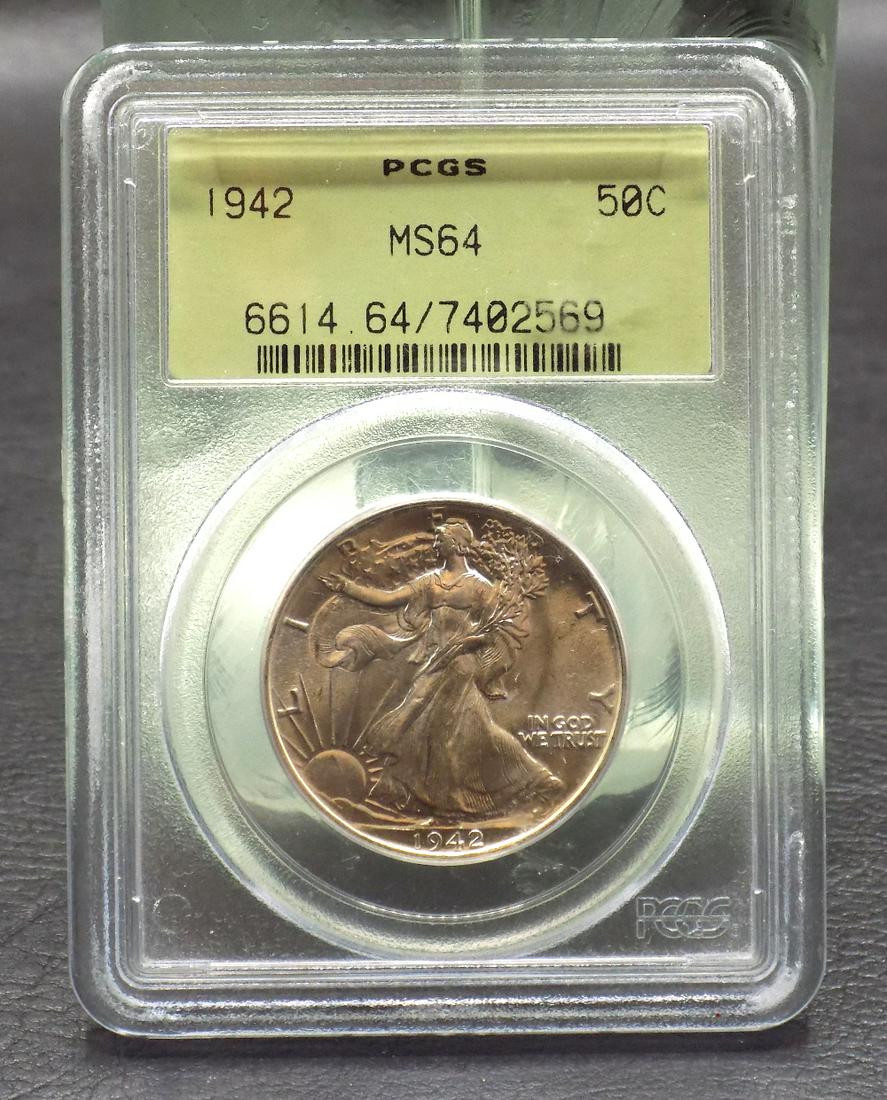 1942 Graded MS64 PCGS silver Walking Liberty half dollar (1 of 3)