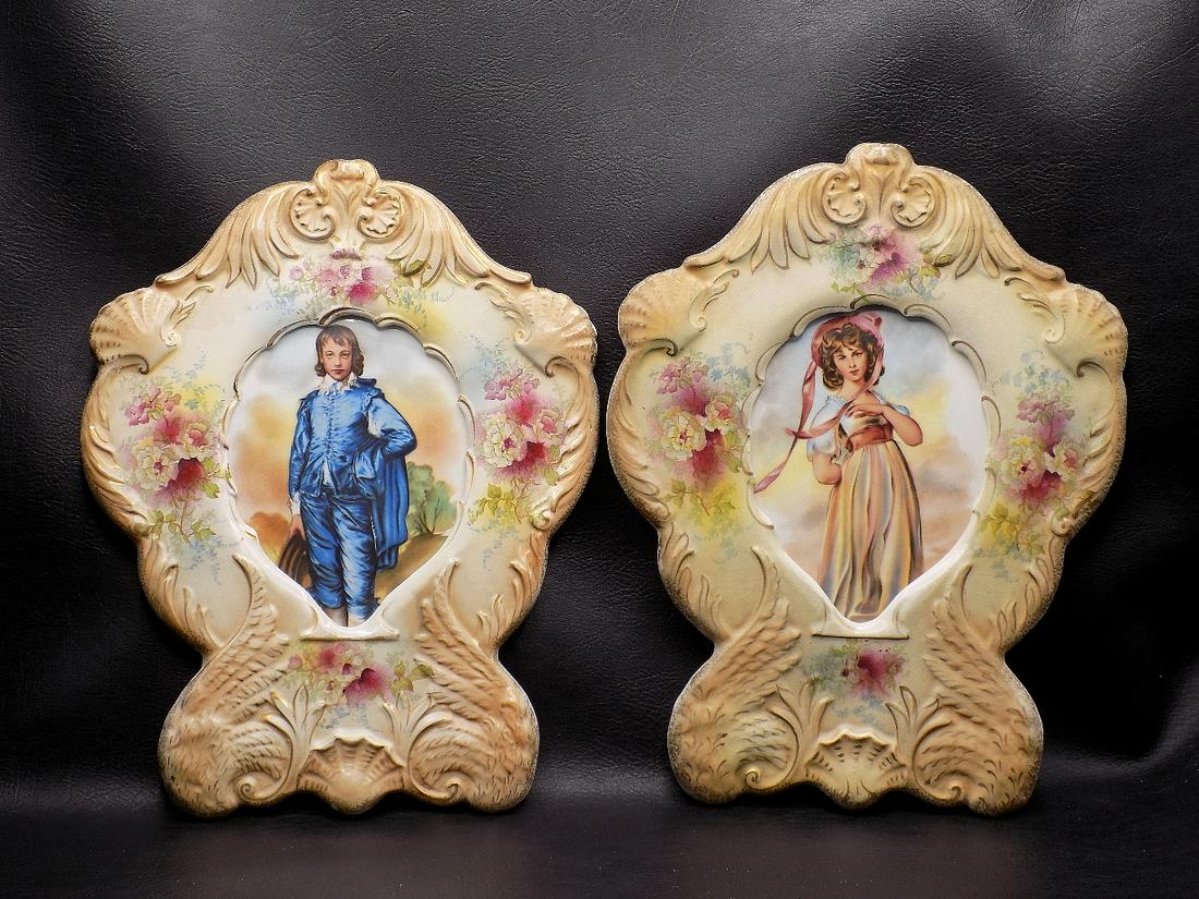 Beautiful antique pair of decorated porcelain picture frames with porcelain inserts (1 of 14)