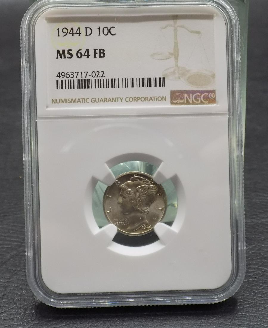 1944 D Graded MS64 FB NGC Mercury silver dime (1 of 3)