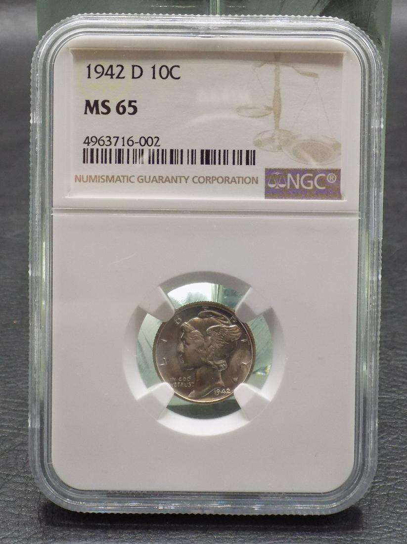 1942 D Graded MS65 NGC Mercury silver dime: 1942 D Graded MS65 NGC Mercury silver dime