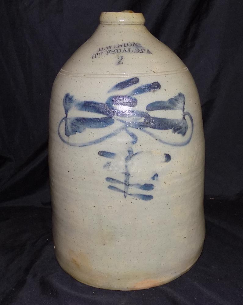 Antique H. Weston Honesdale Pa. 2 cobalt decorated stoneware jug (1 of 11)