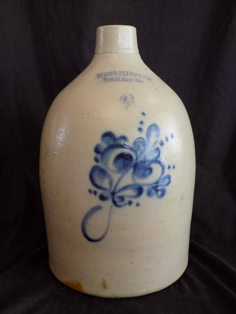 Antique Hayes and Douglass Portland ME 2 cobalt decorated stoneware jug (1 of 9)