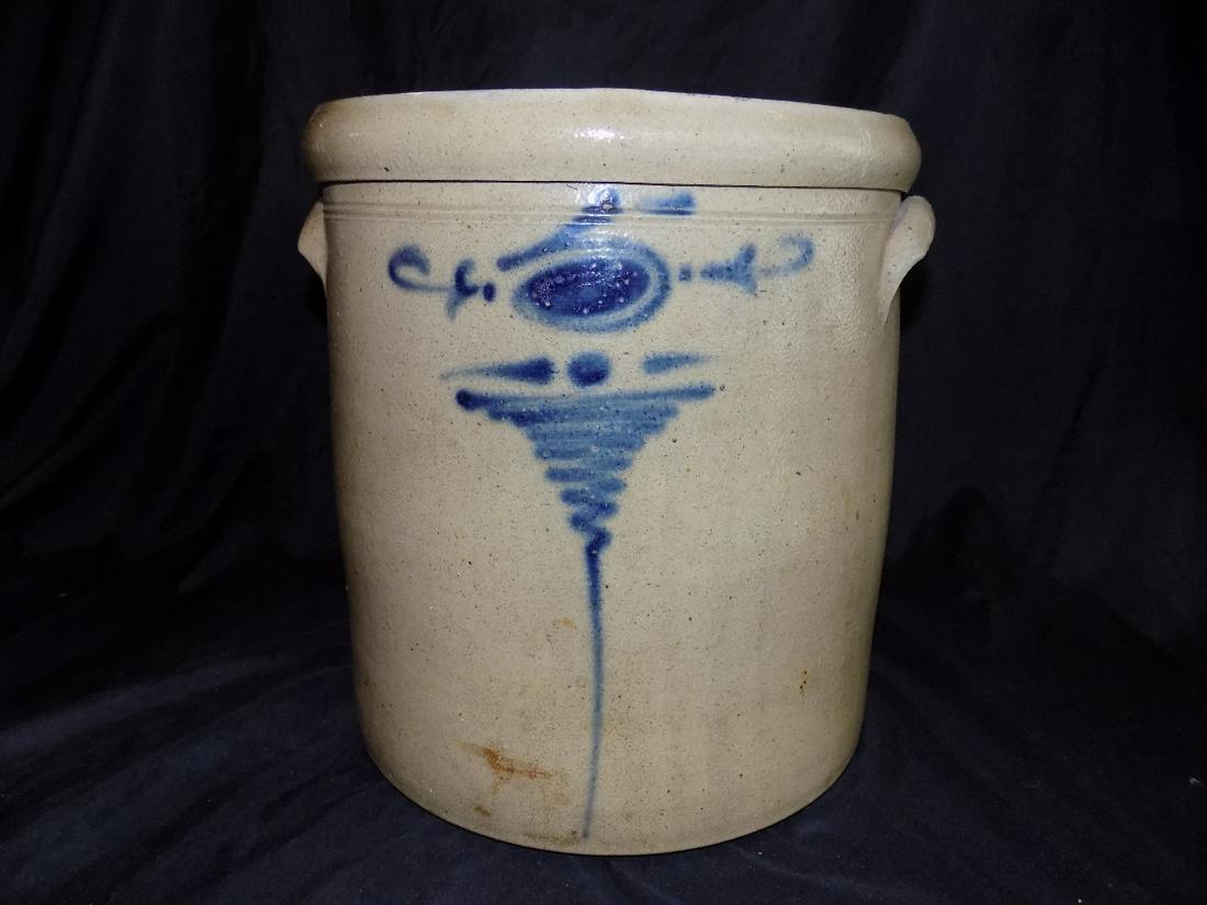 Antique cobalt blue decorated stoneware 5 gallon crock (1 of 8)