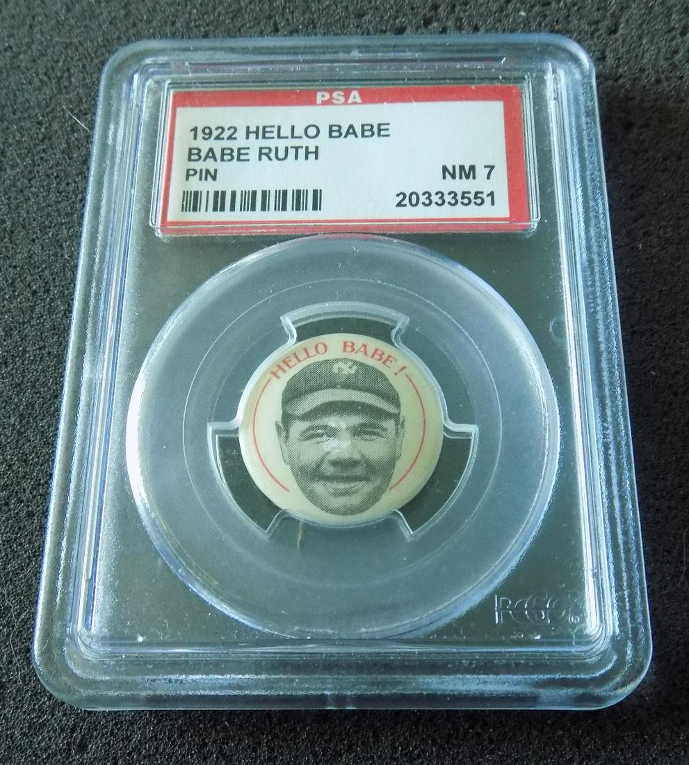 Rare 1922 Hello Babe, Babe Ruth PSA graded NM7 pin (1 of 7)