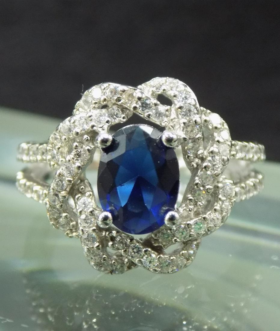 Beautiful 1.5 cwt blue sapphire and white sapphires sterling silver ring (1 of 6)