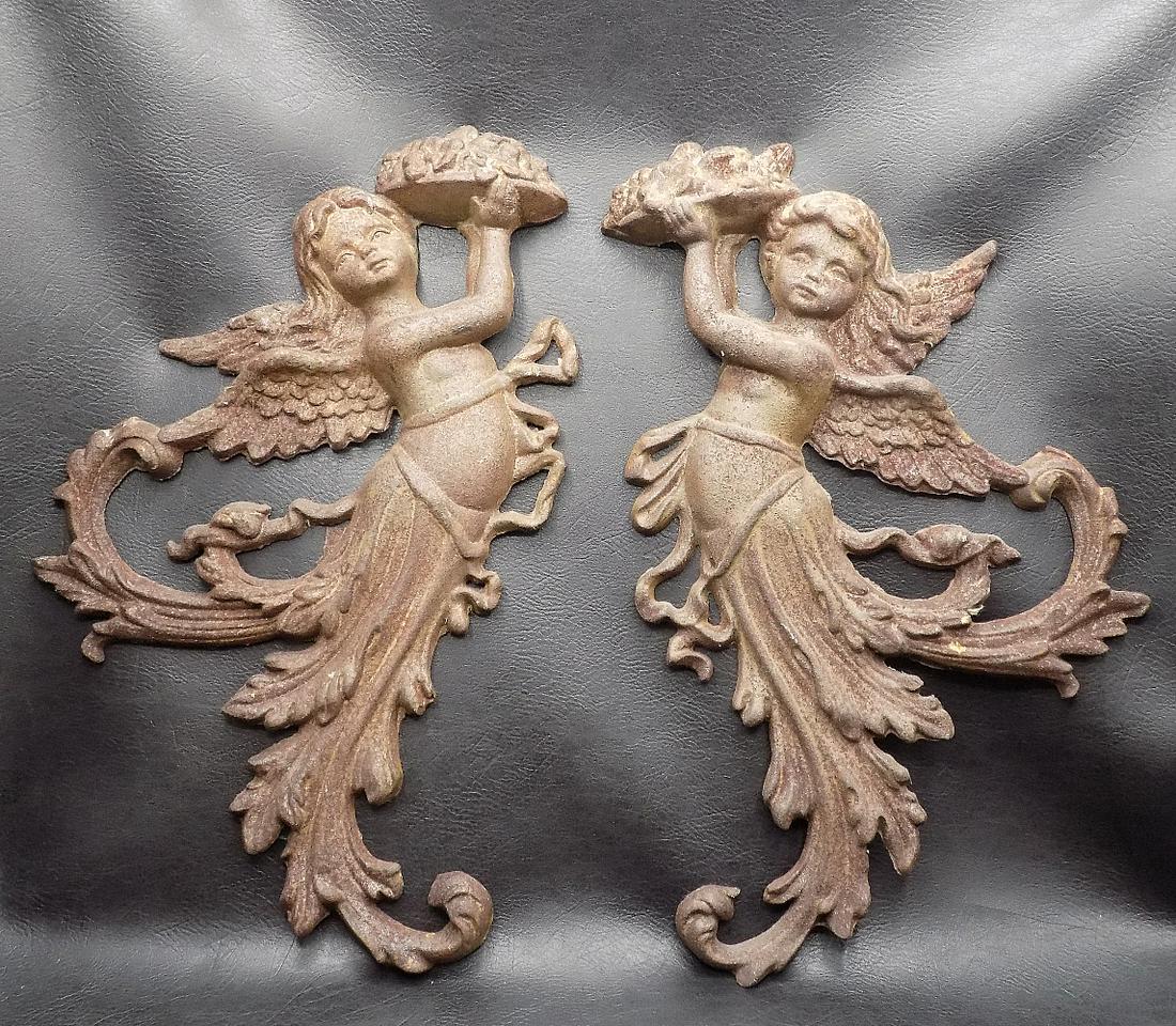 Ornate pair of Victorian cast iron angel figures (1 of 6)