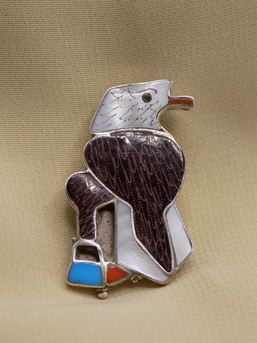 Beautiful vintage artist signed Native American Indian Zuni pin or broach (1 of 4)