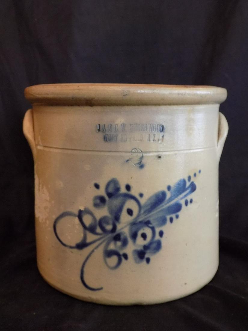 Antique cobalt blue decorated stoneware crock (1 of 10)
