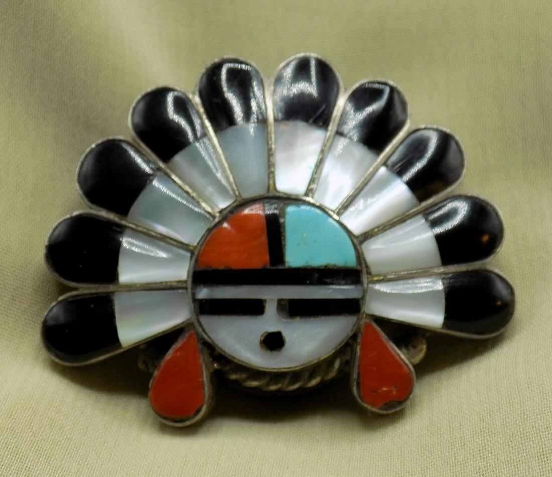 Vintage artist signed Native American Indian Zuni inlaid bolo tie clip (1 of 3)