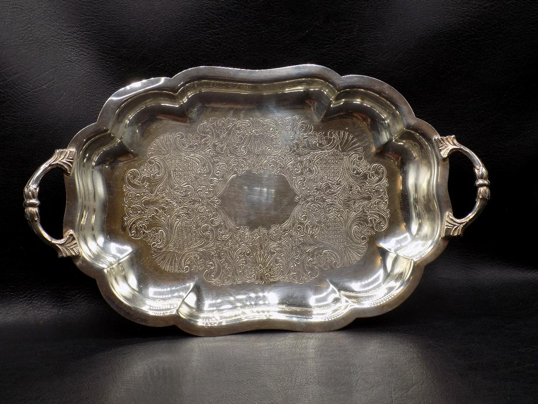Nicely decorated vintage silverplate serving tray (1 of 8)