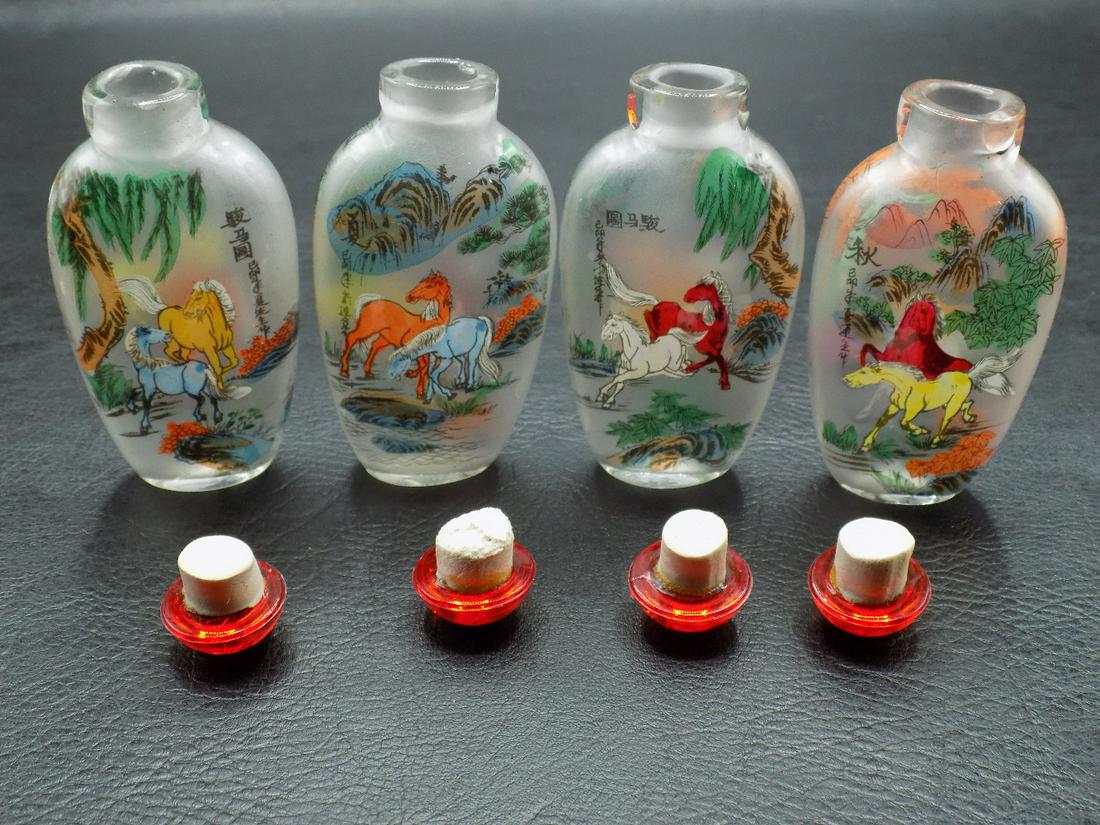 Four hand painted Oriental snuff bottles with horses (1 of 9)