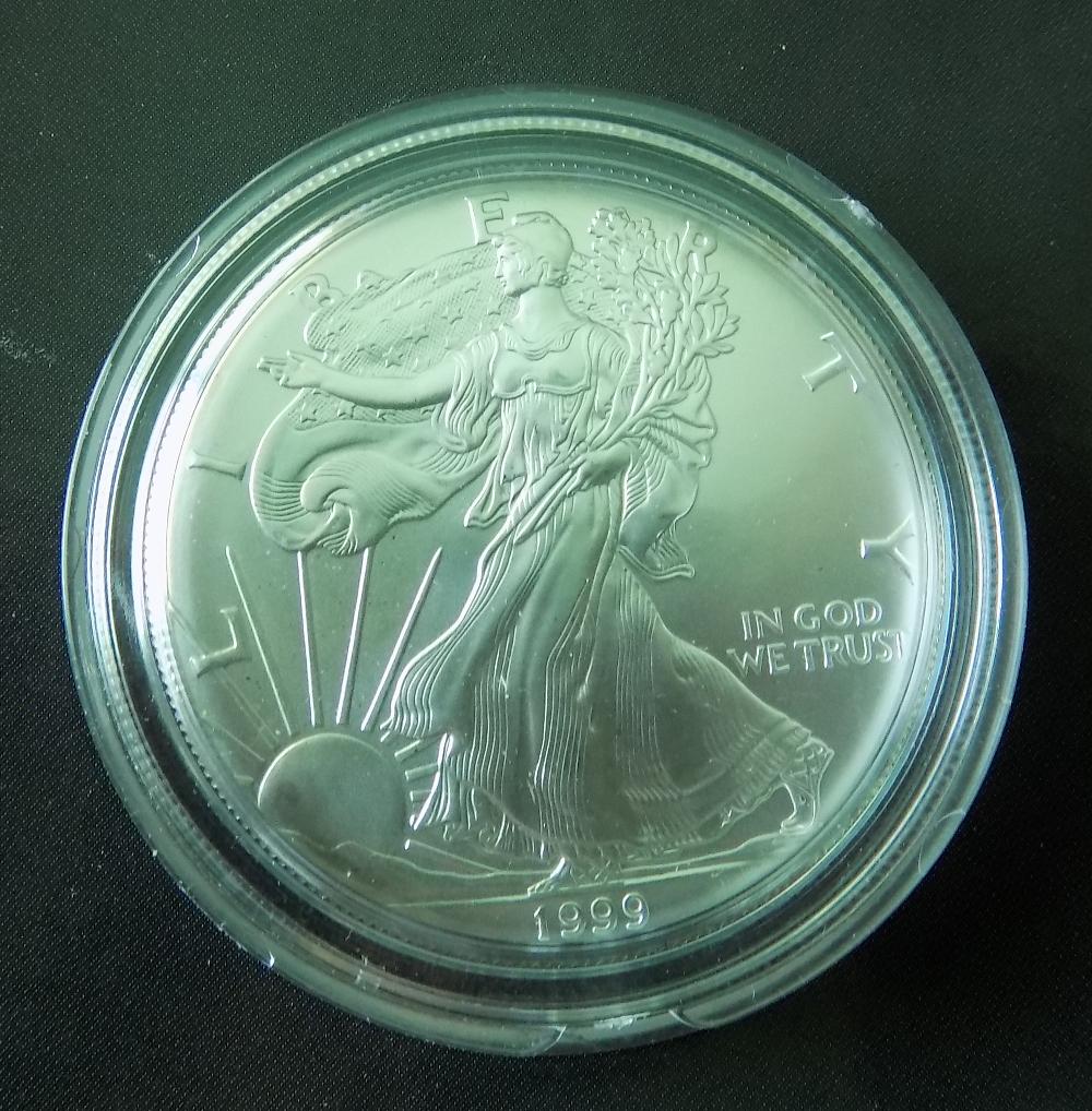 1999 uncirculated  Silver Eagle dollar, one ounce pure silver (1 of 5)