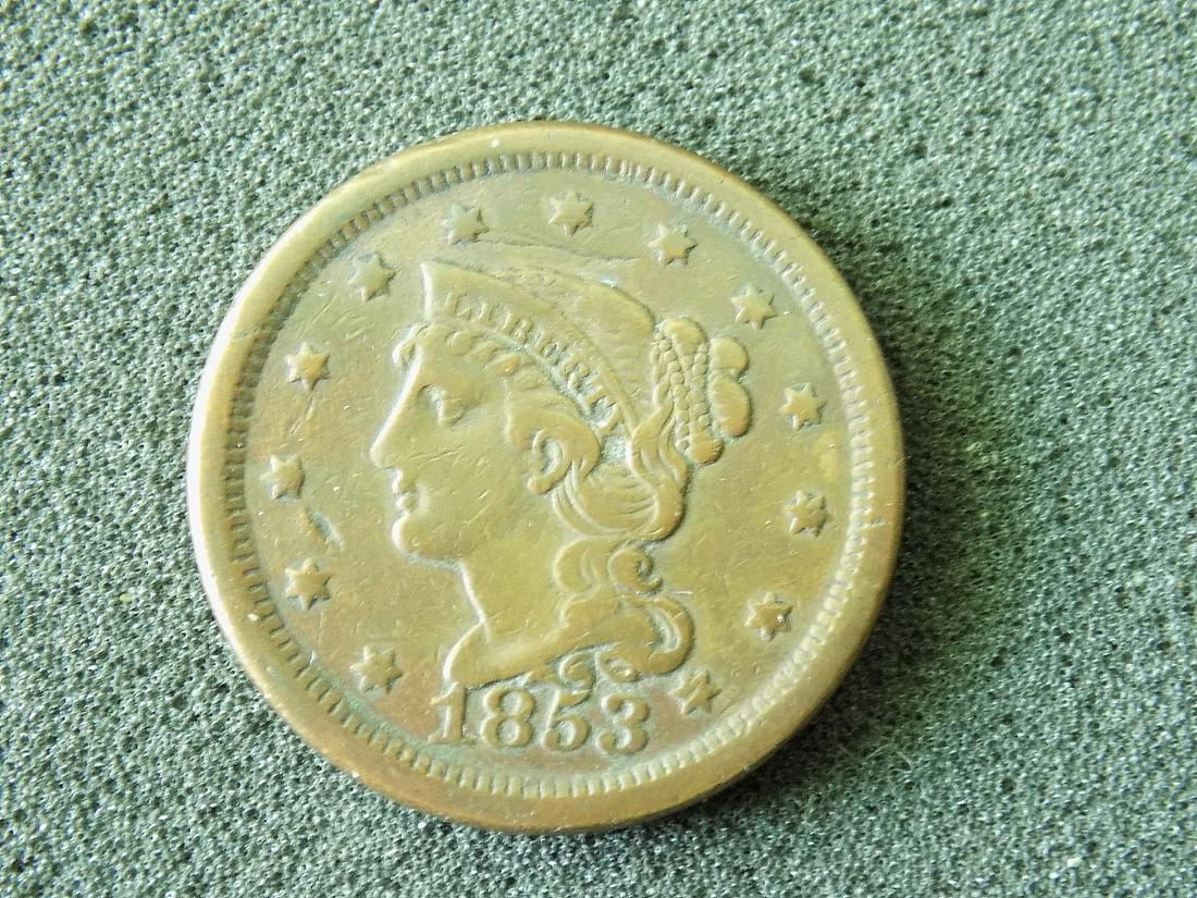 1853 large cent. Please see photos for condition: 1853 large cent. Please see photos for condition