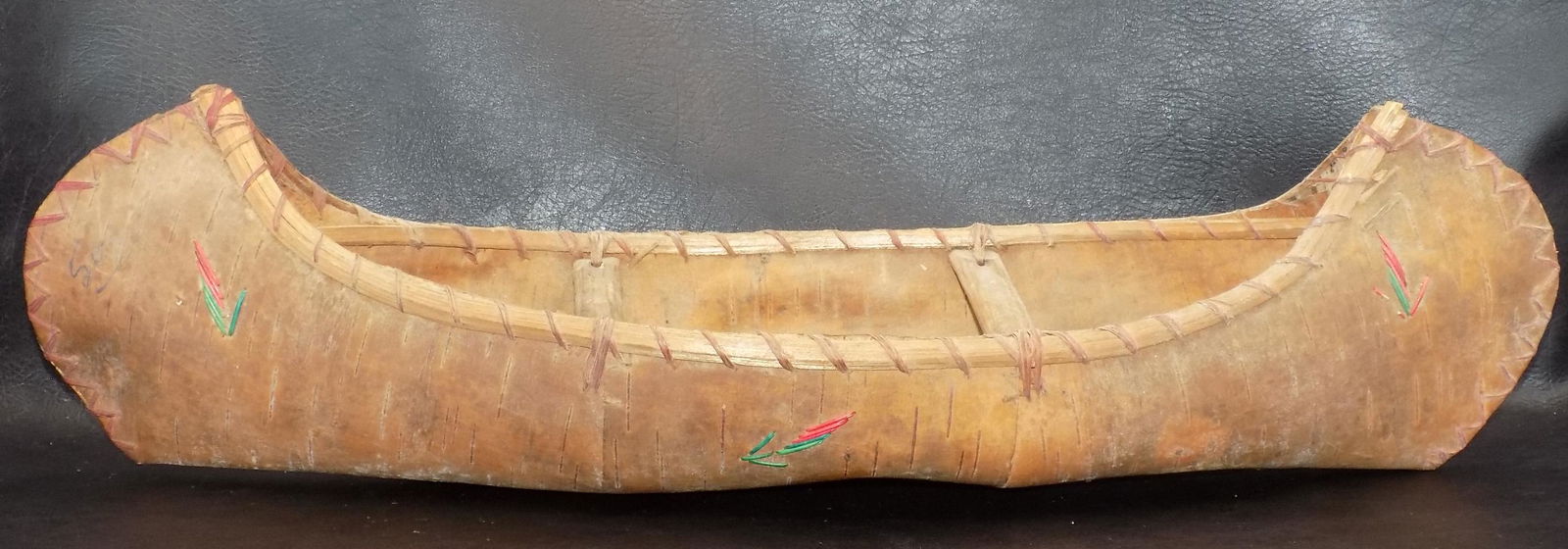 Vintage Native American Indian child’s birch bark toy canoe (1 of 9)