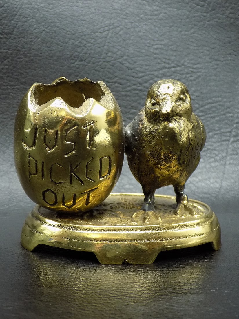 Vintage figural  brass toothpick holder with chick (1 of 6)