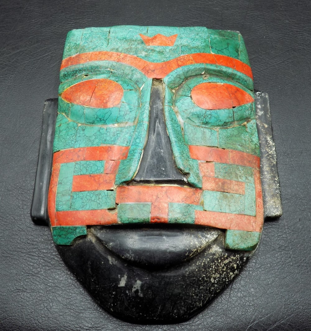 Unusual inlaid stone mask (1 of 6)