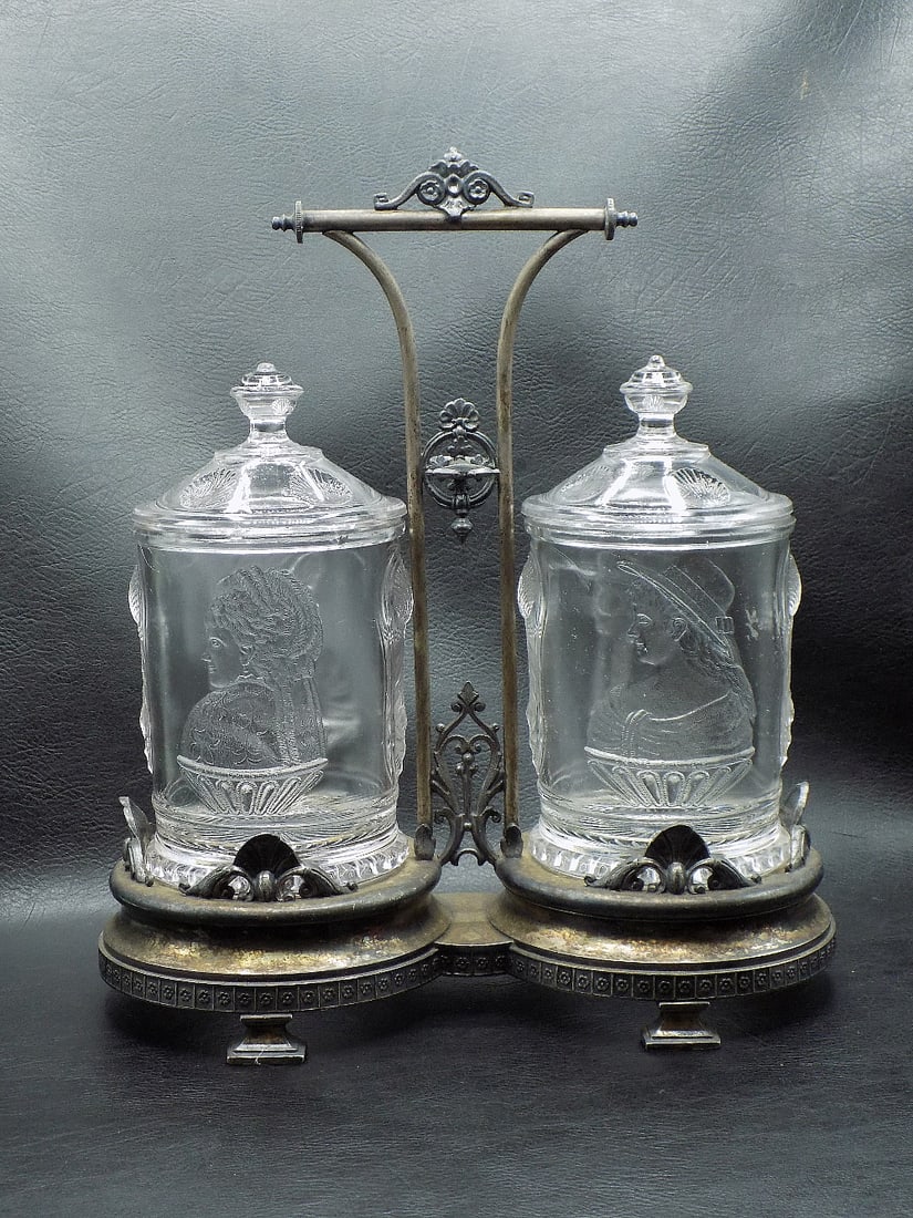 Unusual antique double pickle castors with bust of women (1 of 12)