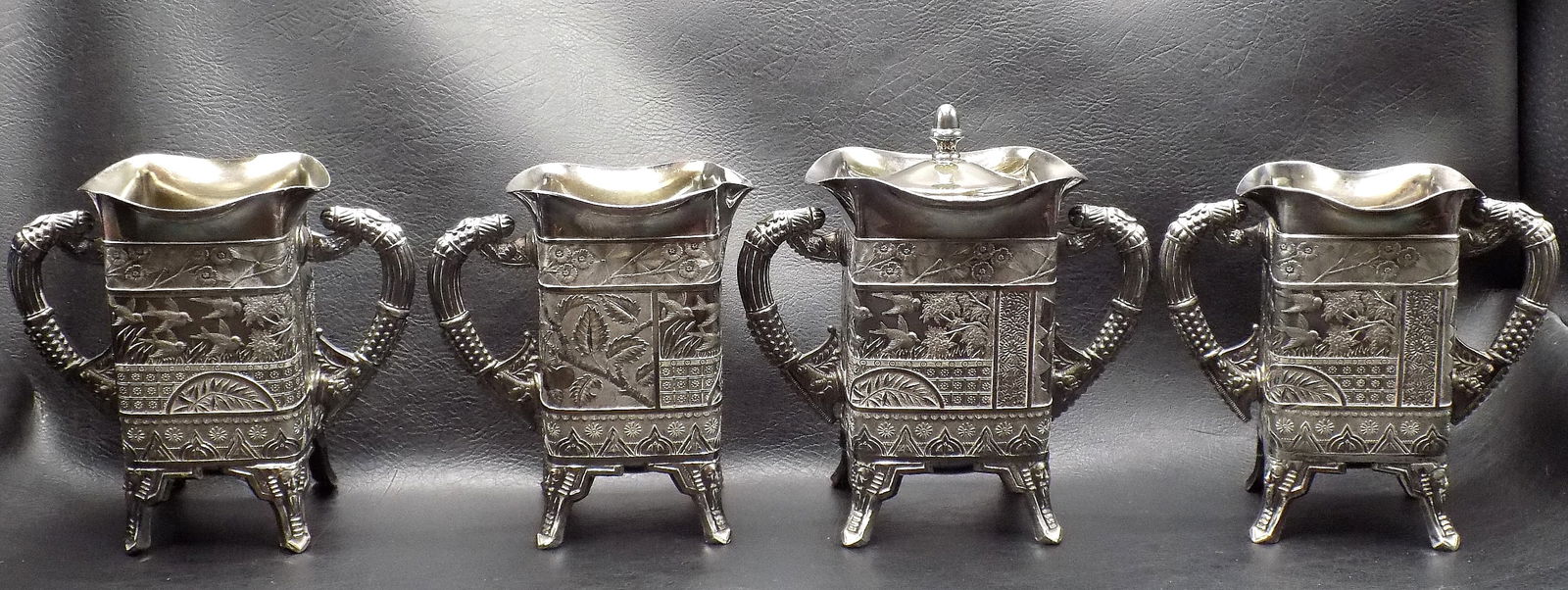 Exceptional antique four piece dinner set Rockford Silver Co. Quadruple (1 of 13)