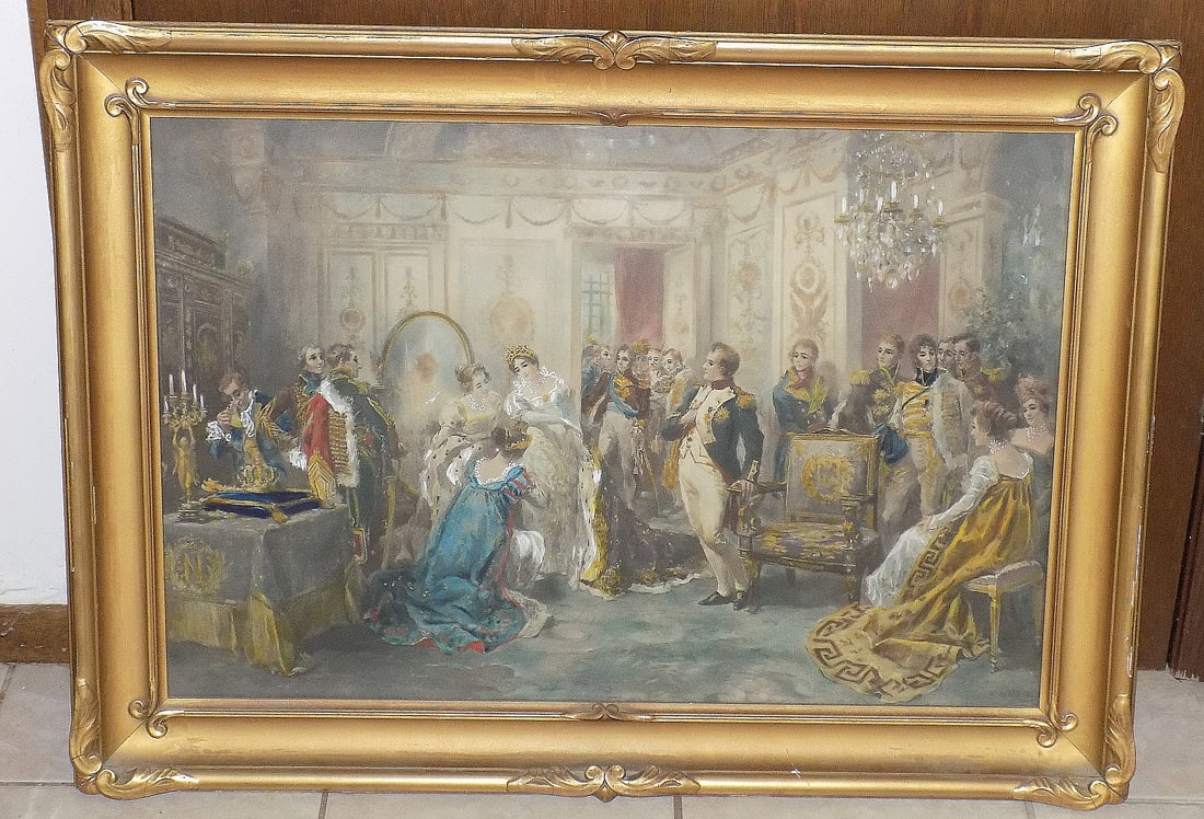 Great antique hand colored lithograph of Napoleon in parlor scene (1 of 8)