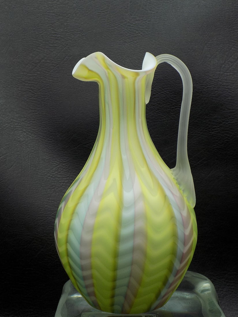 Fabulous vintage Murano Rainbow ribbon satin art glass pitcher (1 of 7)