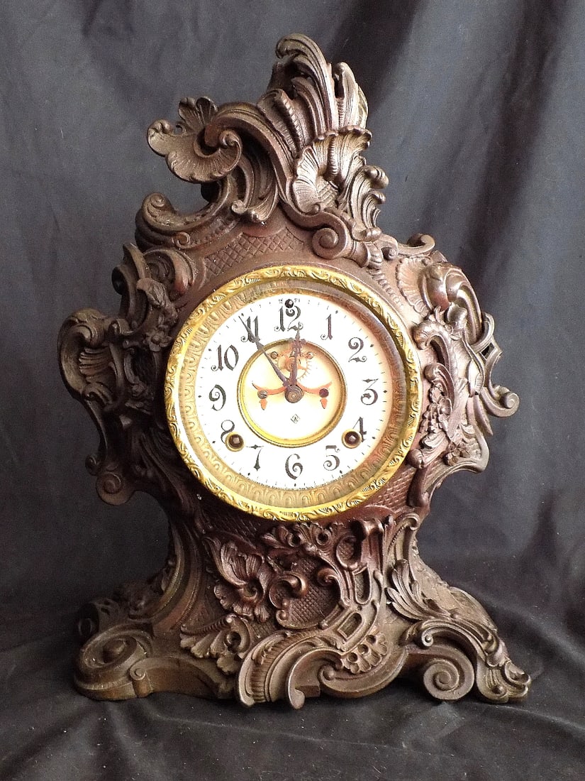 Ornate antique Ansonia Rococo open escapement mantle clock (1 of 10)