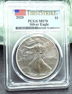 2020 graded PCGS MS70 first strike silver eagle dollar: 2020 graded PCGS MS70 first strike silver eagle dollar