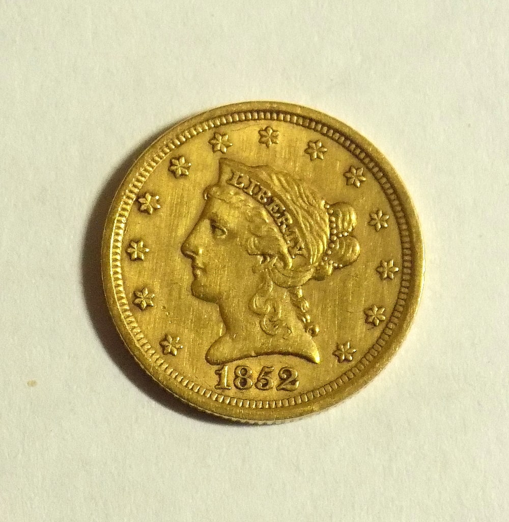 High grade 1852 2 ½ dollar Liberty gold coin (1 of 4)