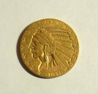 High grade 1911  five dollar Indian head gold coin: High grade 1911 five dollar Indian head gold coin. Please use photos to grade. All gold coins must be paid through Live Auctioneer or bank to bank wire transfer