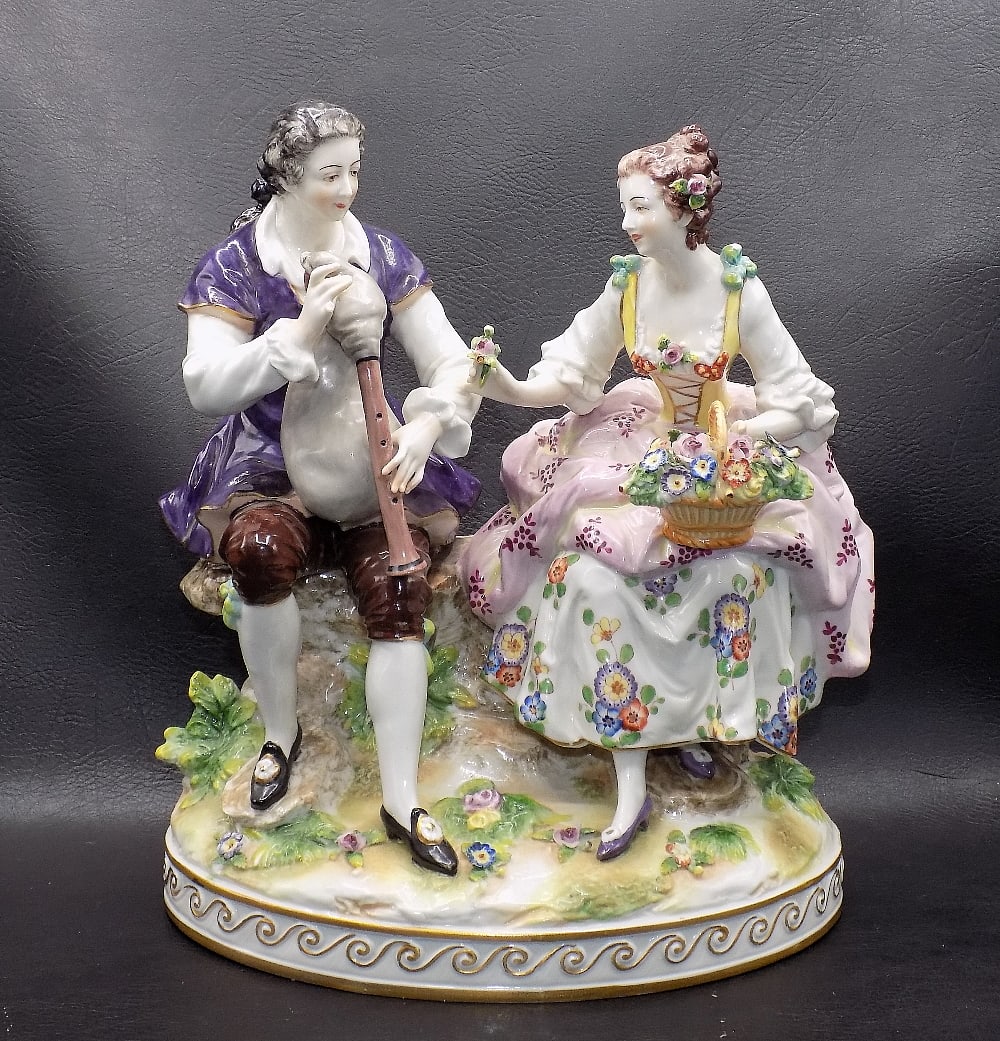 Charming antique handmade Dresden porcelain figural grouping (1 of 10)