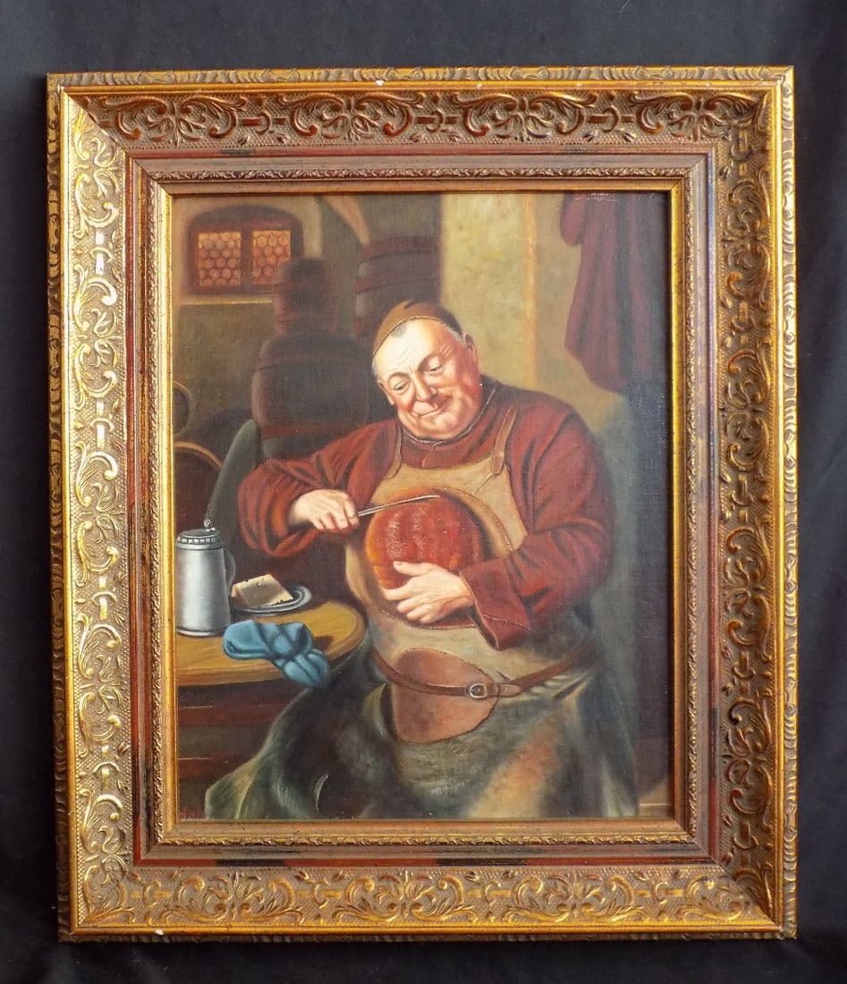 Vintage Ornate frame oil painting on canvas signed Hans Oberneder (1 of 8)