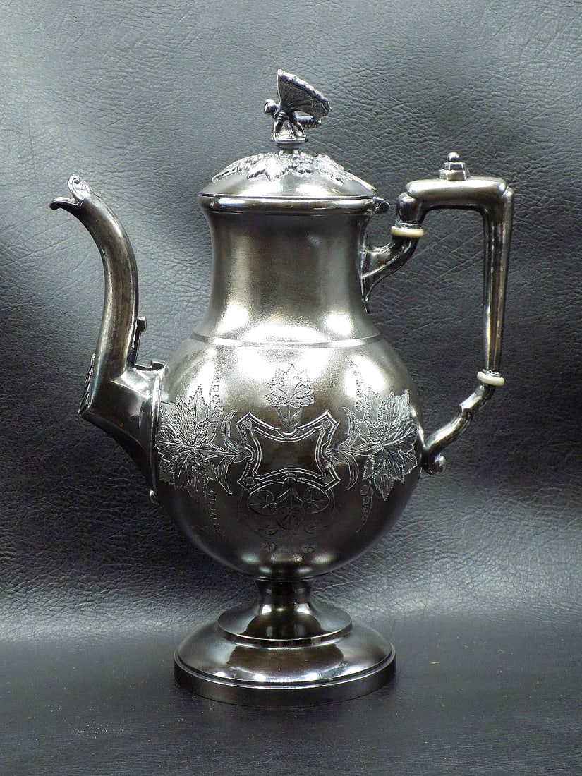 Nicely decorated antique silverplated coffee pot with butterfly (1 of 10)
