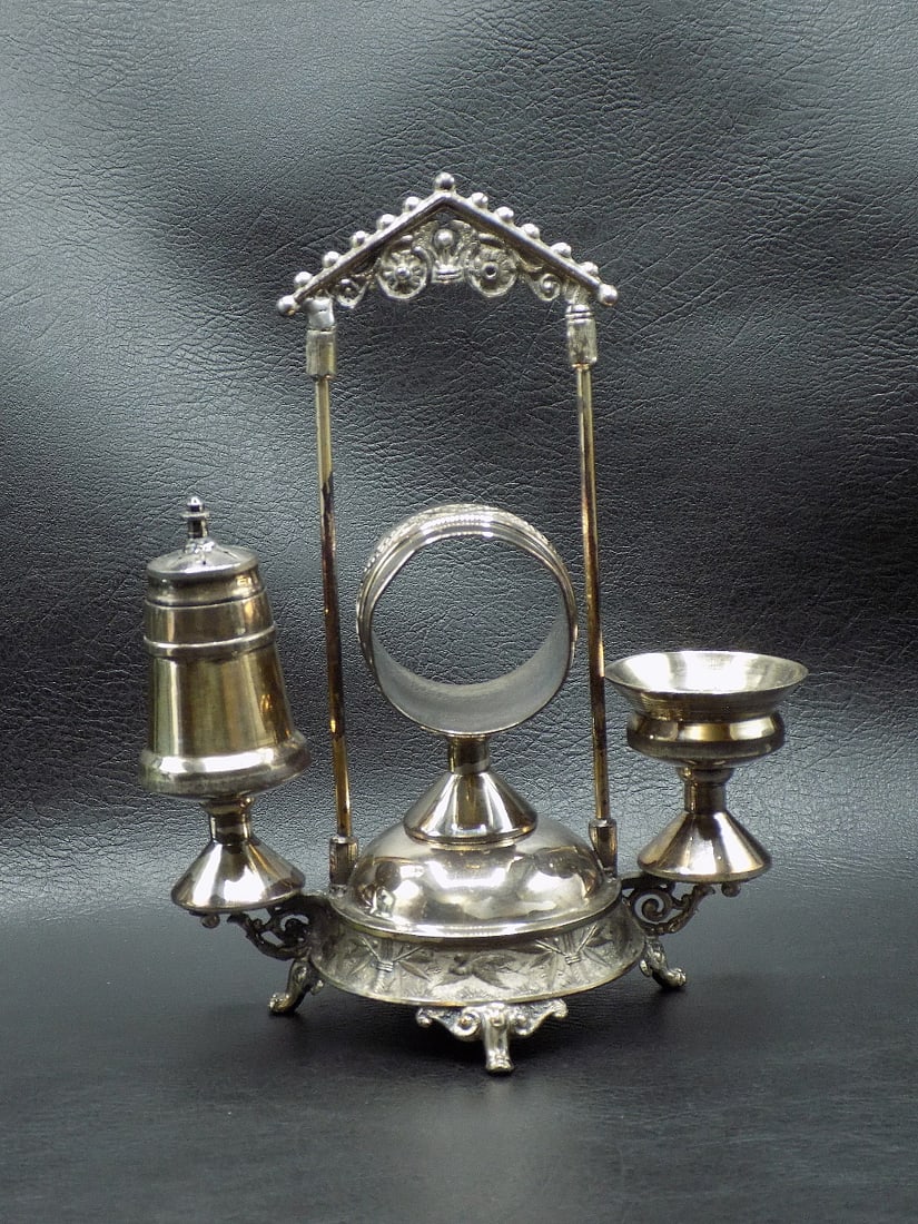 Antique  silverplate condiment with birds and plants (1 of 8)