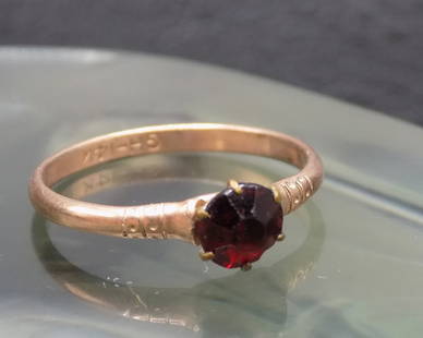 Vintage 14k gold and garnet ring: Vintage 14k gold and garnet ring. Marked as shown in photos. Beautiful garnet about ½ ct. Great quality and detail. Size 7 ½