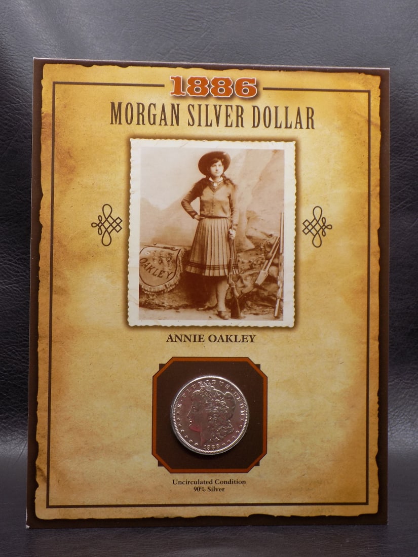 Uncirculated 1886 Morgan silver dollar display with Annie Oakley (1 of 5)