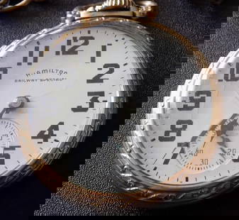 High grade antique Hamilton Railway Special 992B 21 jewel pocket watch: High grade antique Hamilton Railway Special 992B 21 jewel pocket watch. 10k gold fill cased. Running at time of listing. Porcelain dial with two light hairline as shown in photo. Please see photo for