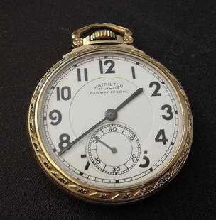 Magnificent antique Hamilton 950B 23 jewel railroad grade pocket watch: Magnificent antique Hamilton 950B 23 jewel railroad grade pocket watch. 10 k gold fill case. Porcelain dial. Running at time of listing. Please see photos for serial number and works. 2 inch diameter