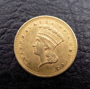 Higher grade 1856 Liberty Head one dollar gold coin. Please see photos to grade for yourself: Higher grade 1856 Liberty Head one dollar gold coin. Please see photos to grade for yourself. All gold coins must be paid through Live Auctioneer or bank to bank wire transfer.