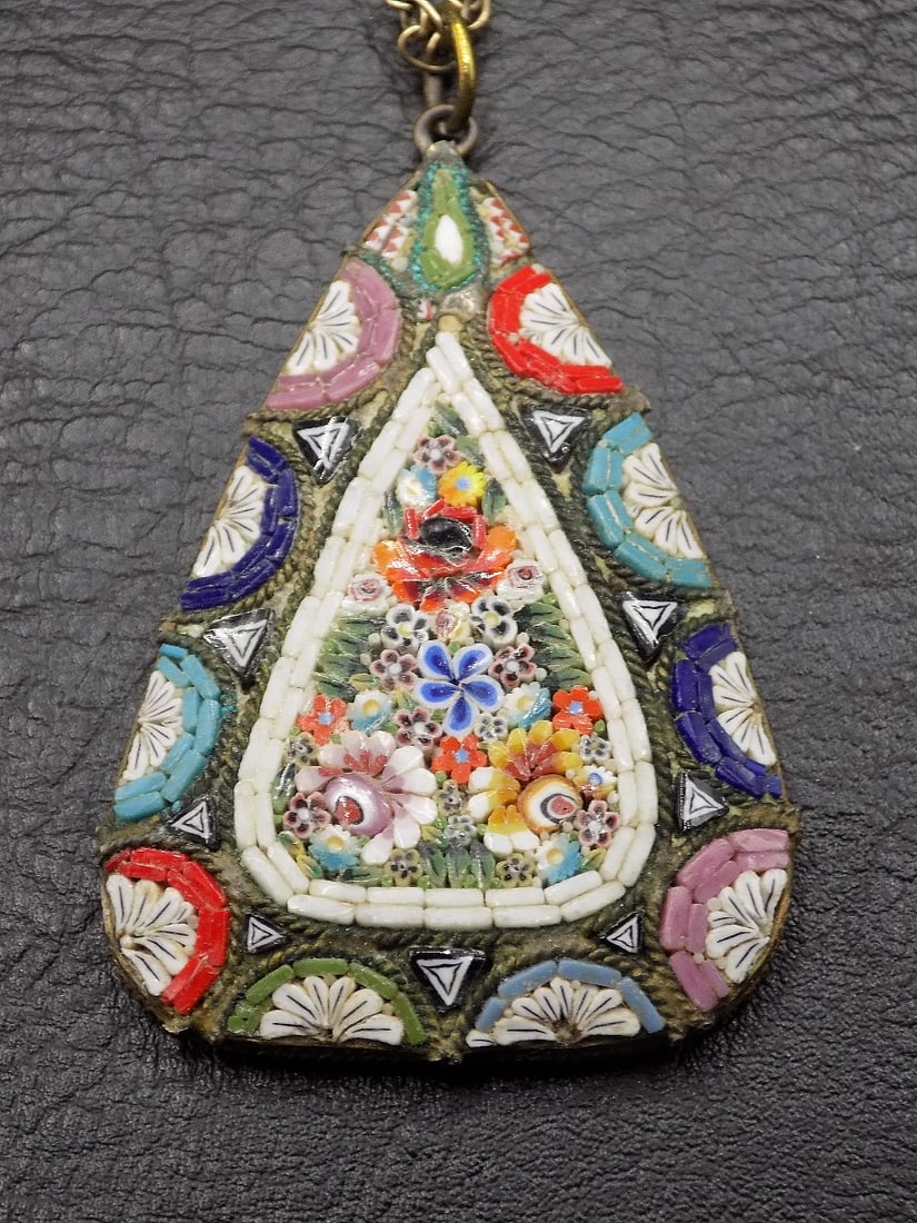 Very nice micro mosaic pendant with chain (1 of 6)