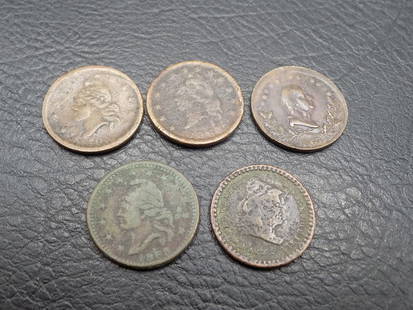 5 civil war tokens: 5 civil war tokens. 1863 Please use photos to grade