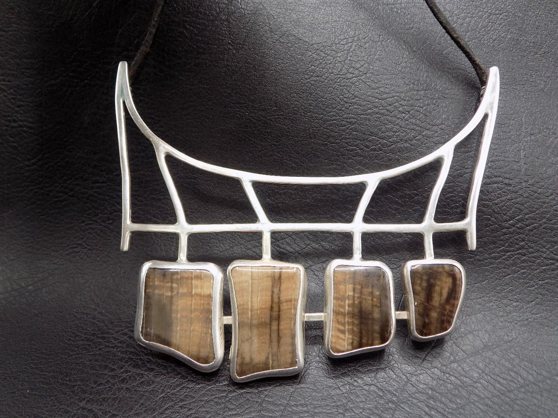 Unusual designer silver necklace with colored stones (1 of 5)