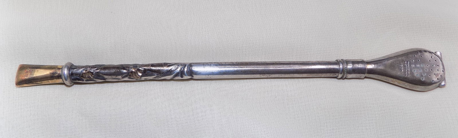 Vintage  .800 silver tea strainer straw with 18k gold tip (1 of 4)