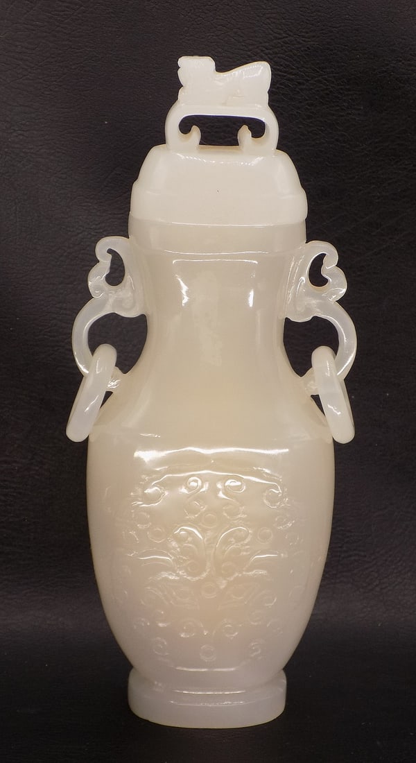 Fine vintage carved Oriental hardstone lidded vase (1 of 6)