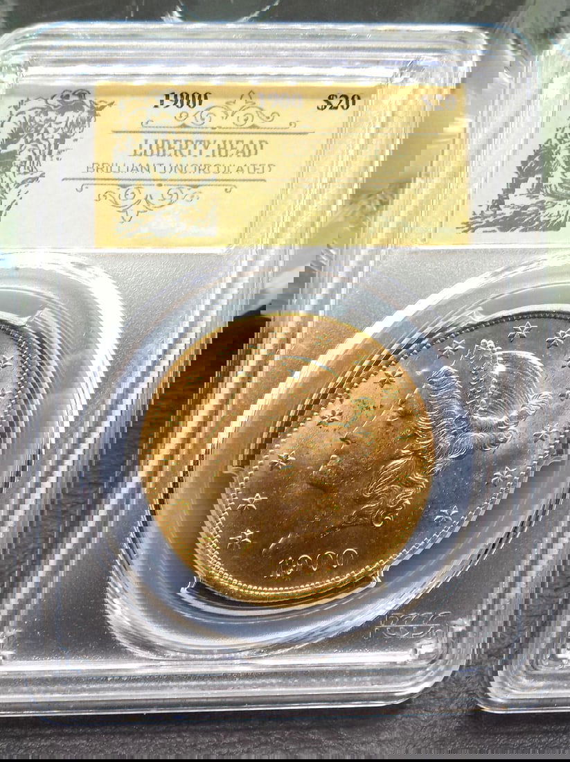 Brilliant uncirculated 1900 Graded PCGS $20 dollar gold coin (1 of 4)