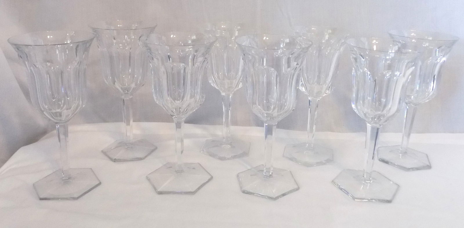 Eight elegant vintage signed Baccarat Malmaison crystal water goblets (1 of 5)