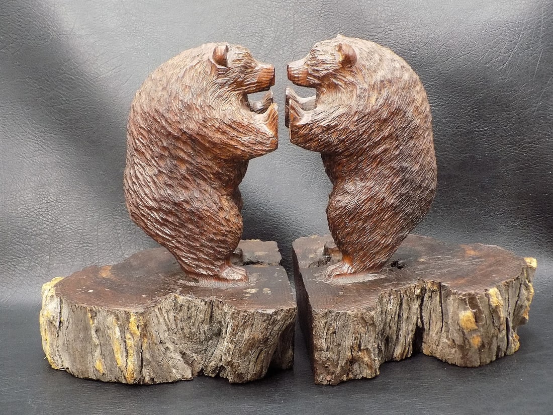 Fantastic vintage carved wood bear bookends (1 of 9)