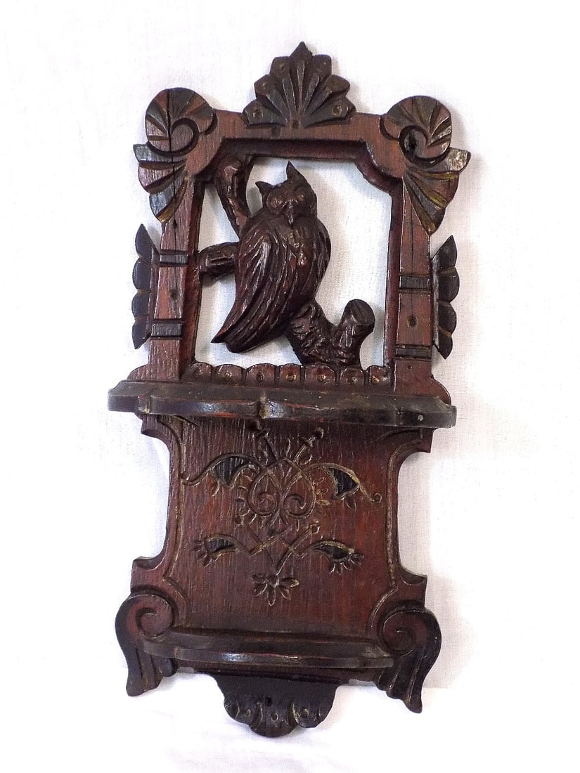 Handsome Aesthetic movement hand carved owl pipe holder (1 of 6)