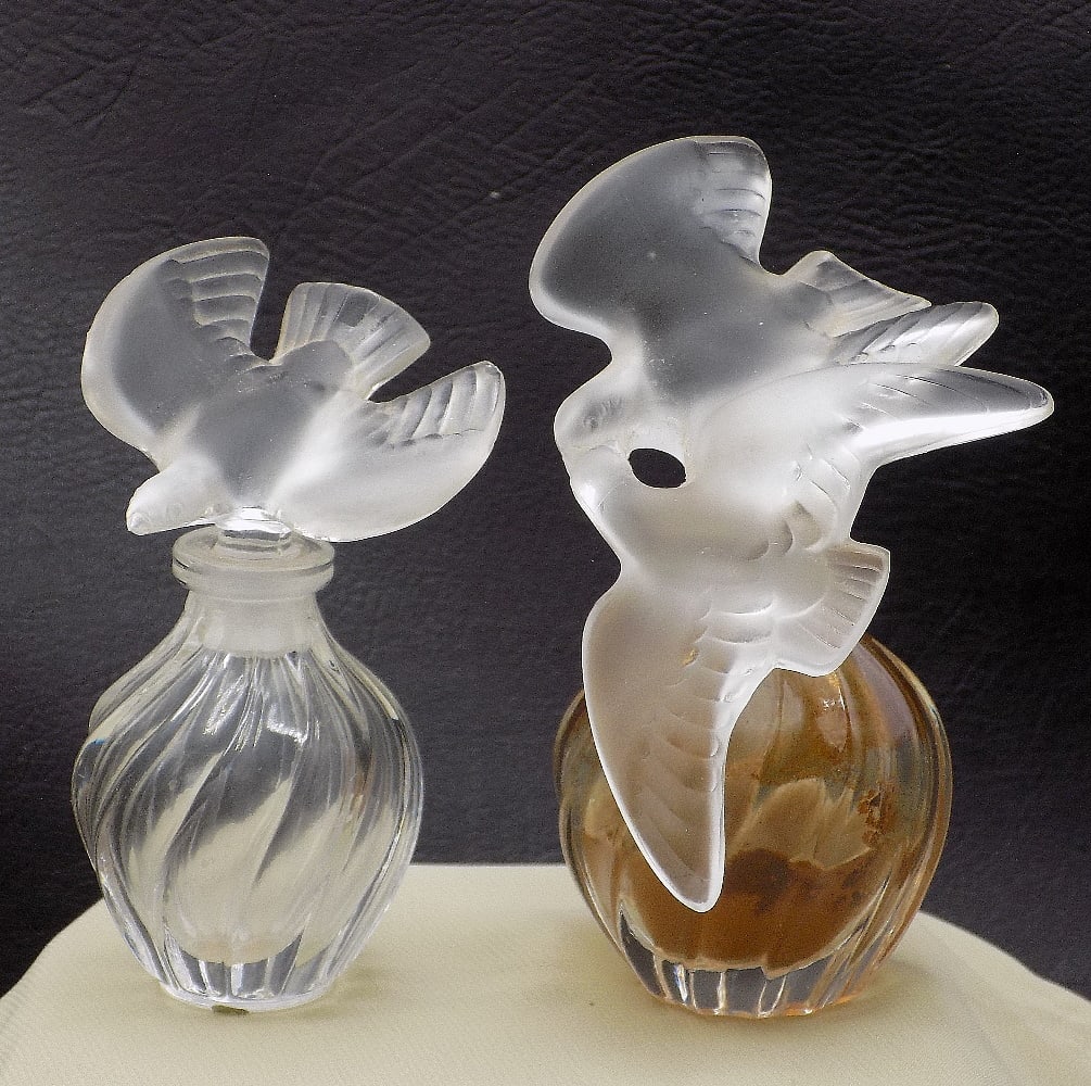 Two vintage marked Lalique France perfume bottles with birds (1 of 8)